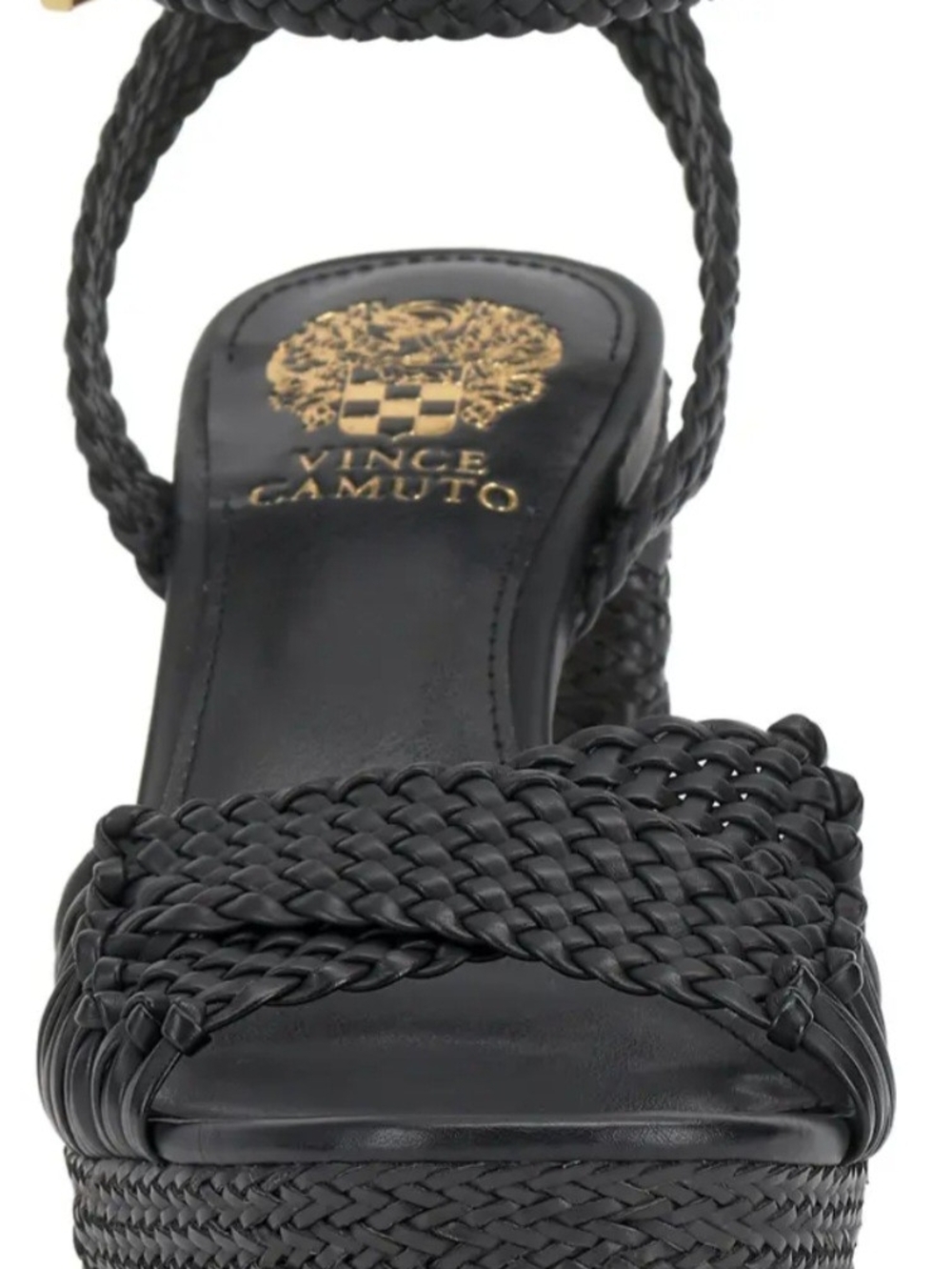 Vince Camuto Black Braided Platform Wedge Sandal with Ankle Strap